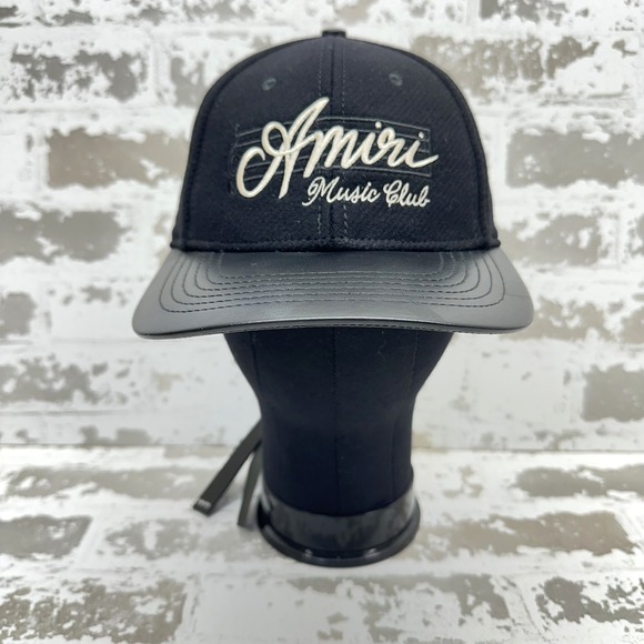 Amiri Music Club Hat Cap Strap‎ Back Mens One Size Black Wool Leather Baseball
